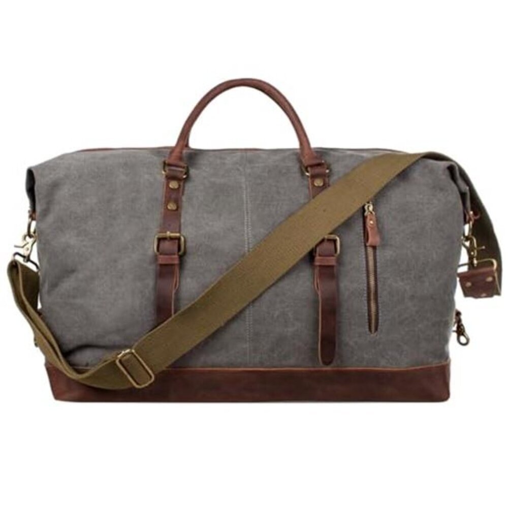 Large Canvas Leather Duffle Bag for Travel & Gym